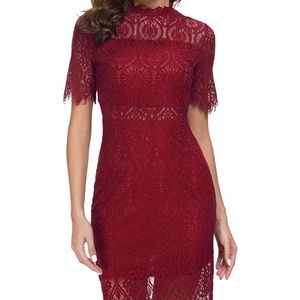 Women's Elegant High Neck Short Sleeve Lace Dress